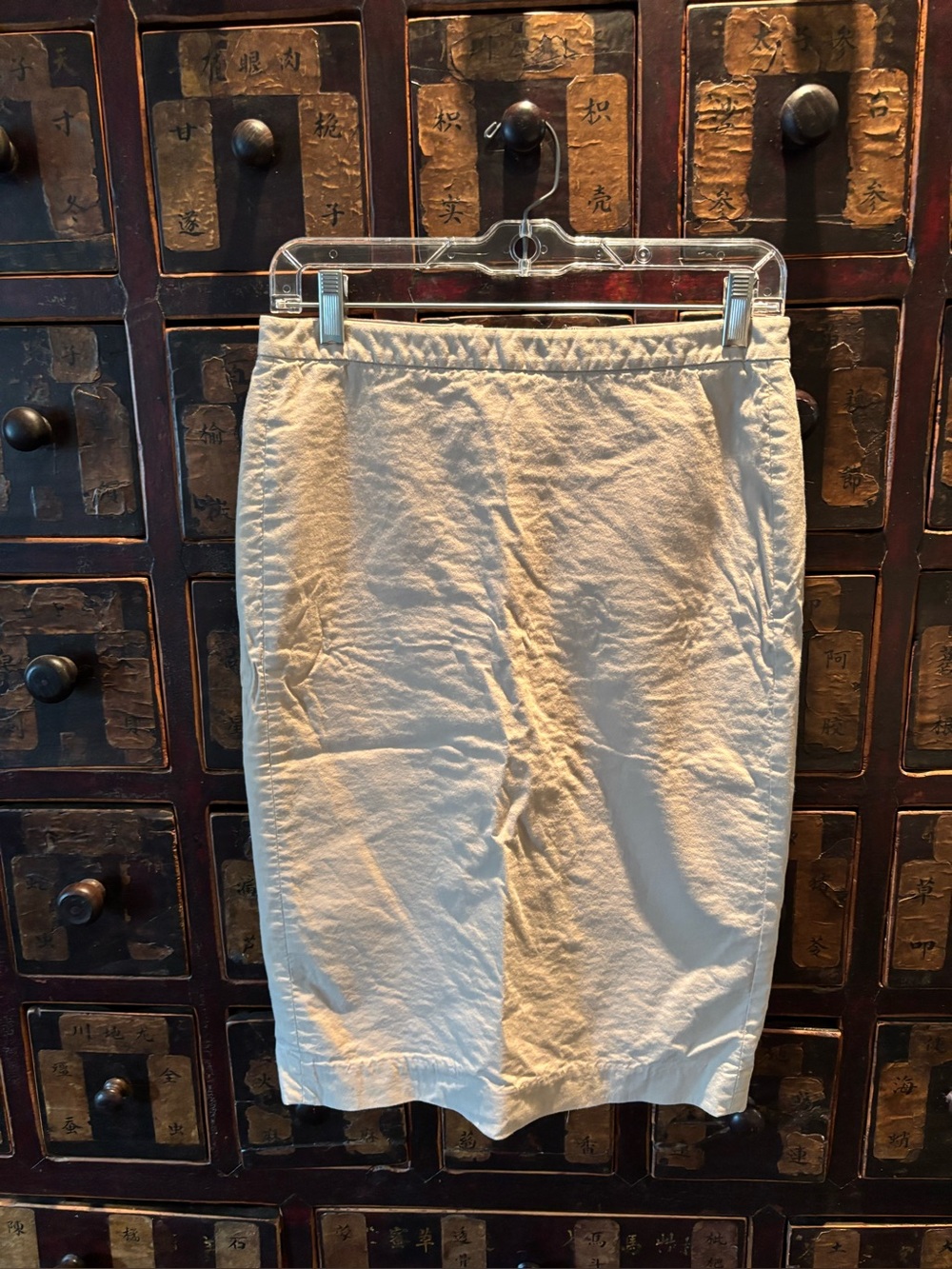 Theory Women’s Cotton Khaki/Cream Pencil Skirt